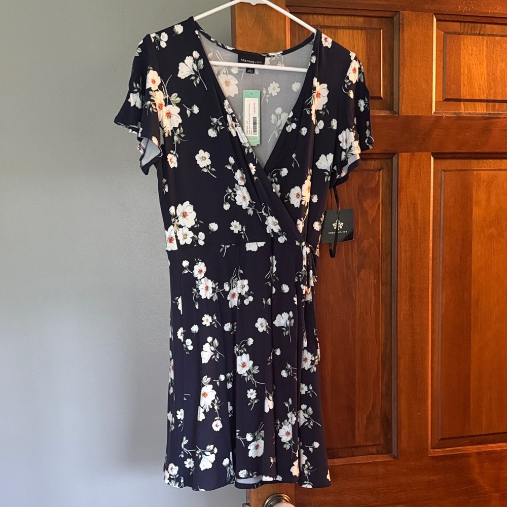Navy Floral Mini Wrap Dress